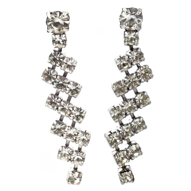 Silver Tone Diamante Drop Earrings circa 1960s